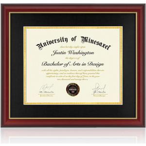 15x18 Diploma Frames with 11x14 Black Mat Display Documents 11 x 14 or 15 x 18 without Mat, 14x11 Cherry Red Frame for Wall Mounting