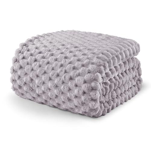 Exclusivo Mezcla Fleece Queen Blanket for Bed, Extra Large Fuzzy Light Grey Bed Blankets, Soft Cozy Plush Sofa Throws for All Seasons, 90x90 Inches