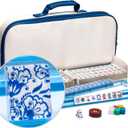Yellow Mountain Imports American Mahjong Set, Chinoise with Soft Leatherette Case - Racks with Pushers, Scoring Coins, Dice, and Wind Indicator, 21.3" X 12.2" X 2.8"