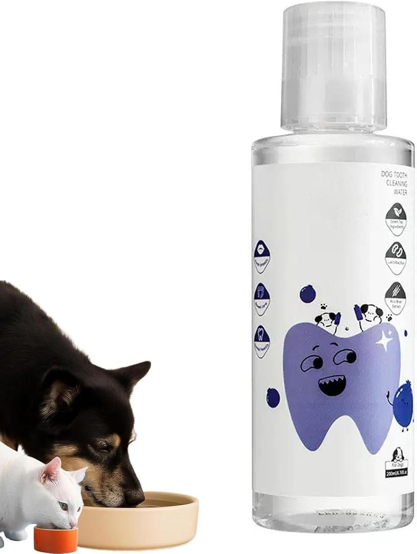 Dental Water Additive, Specialized Dental Care FormulaNatural Flavorless Teeth Cleaning Mouthwash, Freshens Dog Breath & Promotes Healthy Gums, Easy Daily Use for All Pet 200ml/6.76fl.oz1pcs