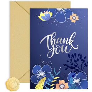 5 x CRTURUNIQ Luxury Navy Blue Thank You Card with Silver Foil - 5x7 Large Blank Note Card with Thick Gold Envelope & Sticker - Premium Heavyweight Cardstock for Wedding, Business, Sympathy & Men
