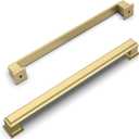 Amerdeco 10 Pack Brushed Gold Cabinet Pulls 7-1/2 Inch Hole Center Drawer Pulls Cabinet Hardware Solid Kitchen Cabinet Handles for Bathroom Drawer Pulls Dresser Pulls ZH0001