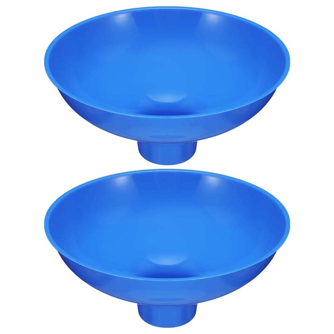 Vesici 2 Pack Extra Large Wide Mouth Funnel 2.5" x 10" Multi Purpose Filling Funnel Plastic Reusable for Water Softener Resin Tanks Carbon Media Jar Filling Use (Blue)