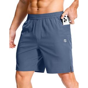 GGJ Men's Lightweight Athletic Shorts with 2 Zipper Pockets 7"/5"/9" Gym Workout Running Quick Dry Tennis Shorts for Men (Medium, Blue)