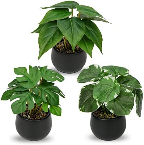 Briful 2PCS Fake Plants Potted Artificial Plants Mini Faux Plants in Black Ceramic Pots Greenery Décor for Home Office Table Room Farmhouse Indoor Decoration
