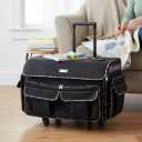 Everything Mary XXL Rolling Sewing Machine Case Black Floral Wheeled Craft Bag Compatible with Large Brother & Singer Machines Durable Travel Storage Tote