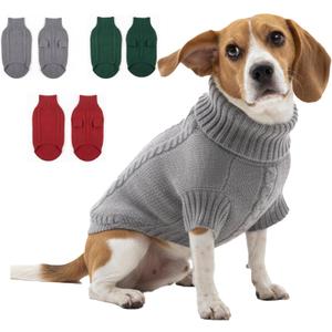 Thick Knit Dog Sweater, Warm Turtleneck Pullover Winter Sweaters for Small, Medium & Large Dogs, Cute Knitted Pet Clothes for Puppy, Holiday Costume Outfit for Boy & Girl Pet Beagle, Grey XL