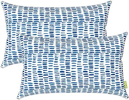 LVTXIII Set of 2 Patio Lumbar Pillows, 12”x20” Fade Resistant Outdoor Lumbar Pillow with Inners, Fluffy Decorative Garden Lumbar Cushions for Home Patio Coach Sofa Use, Pebble Blue