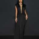 Memoriesea Women's Elegant Sleeveless Deep V Neck Bodycon Party Evening Gown Maxi Dress (Black, M)