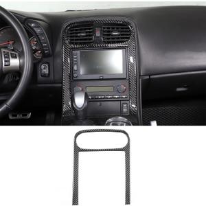 PIUGILH Car Central Control Panel Trim, Soft Carbon Fiber Anti-Scratch Panel Frame Decorative Cover for Corvette C6 2005-2013 (Black)