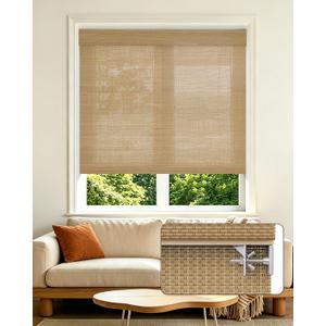 Allesin zen No Drill Cordless Bamboo Roman Shades, Light Filtering 35.5" W x 64" H, Brown