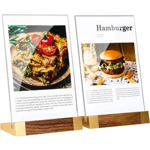 LIANHELILAI Acrylic Sign Holder 8.5 x 11 Inch with Wood-Color Base, Stable Tabletop Display Frame for Menu Flyer Photo, Clear Vertical Stand for Restaurant/Hotel/Office/ Exhibition  Easy Use, 2 Pack