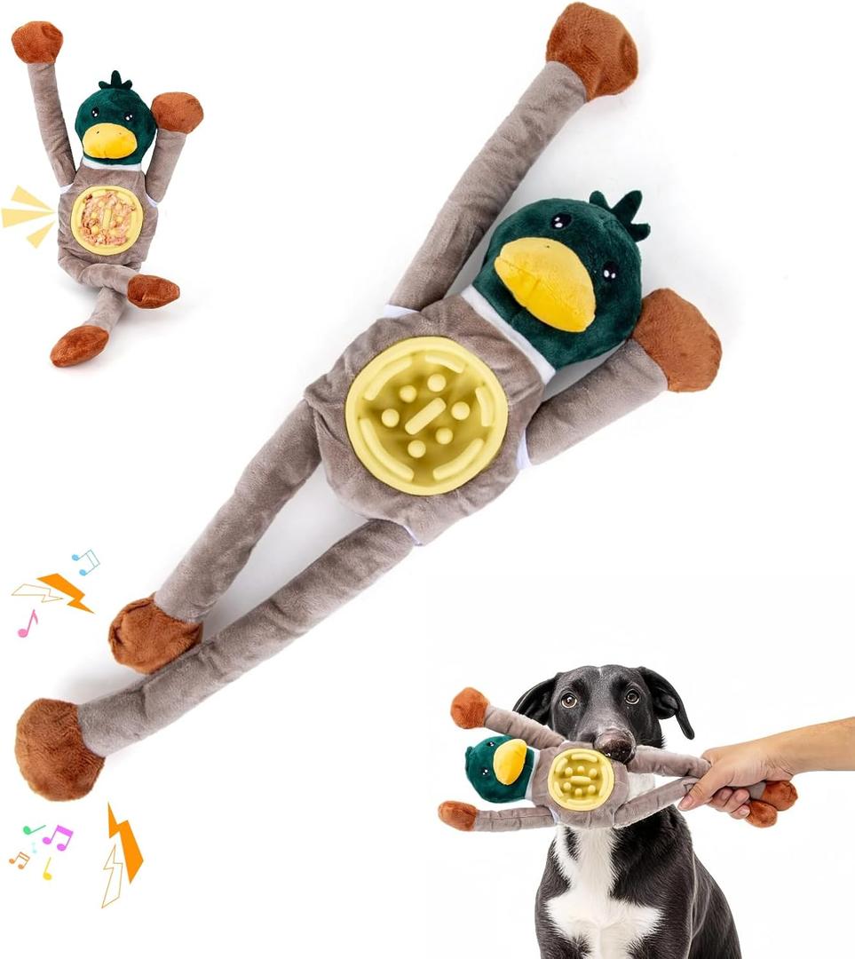 2 x Squeaky Dog Toys, Interactive Plush Duck Chew Toy for Pets - Safe & Durable,Slow Feeder Dog Bowl,Ideal for Puppies & Small to Medium Dogs