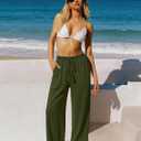 LOOKBOHO Women's Wide Leg Pants High Waisted Drawstring Loose Palazzo Pant Trendy Casual Flowy Beach Trousers with Pockets (Black, XL)