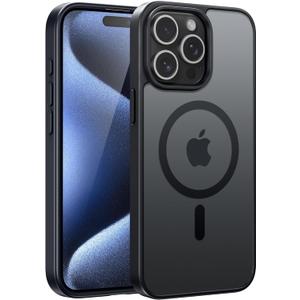 FNTCASE for iPhone 15 Pro Case: [Compatible with Magsafe] Translucent Matte Magnetic Phone Cover - Military Grade Drop Protection Shockproof Protective Cases - Black