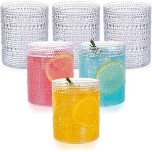 18PCS Plastic Hobnail Drinking Glasses - 14 Oz Clear Vintage Glasses Drinkware - Disposable Beaded Cups for Beer, Whiskey, Juice, Cocktail, Party