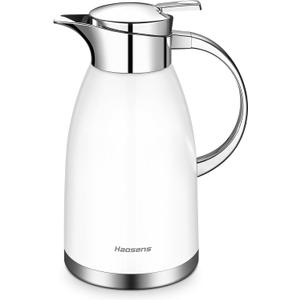 Thermal Coffee Carafe (64 Oz), 18/8 Stainless Steel Insulated Coffee Carafe - Elegant design, Double Walled Vacuum Flask for Tea, Water and Coffee (White)