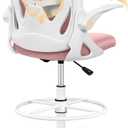 Primy Drafting Chair Tall Office Chair with Flip-up Armrests Executive Ergonomic Computer Standing Desk Chair with Lumbar Support and Adjustable Footrest Ring (Rose Quartz)