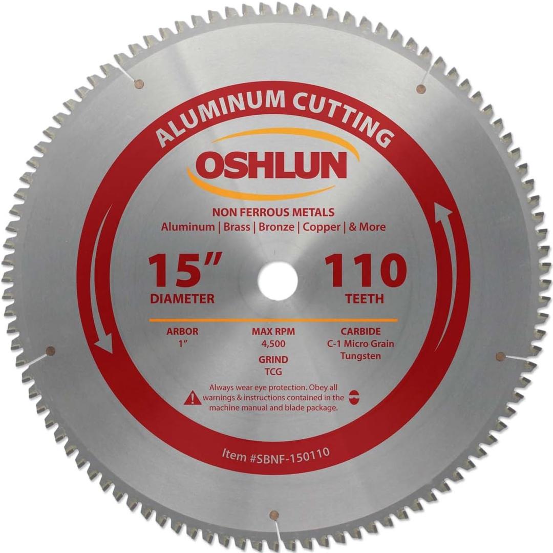 Oshlun SBNF-150110 15-Inch 110 Tooth TCG Saw Blade with 1-Inch Arbor for Aluminum and Non Ferrous Metals