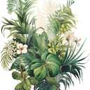 Tropical Plants Wall Decal, Peel and Stick Vinyl Stickers, Green Leaves and White Flowers, 22.4x15.7 inches