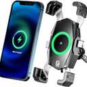 Kewig Motorcycle Fork Stem Phone Mount with Qi 15W Wireless Charger & USB C 20W Fast Charging Port, One-Push Automatically Lock & Quick Release Handlebar Phone Holder for 4.0-6.9" Phone