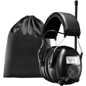 BJKing AM/FM Radio Headphones with Digital Display, 30dB AM FM Hearing Protection Safety Ear Muff, Ear Protection Headphone for Mowing, Landscaping, Shooting and Construction-Black