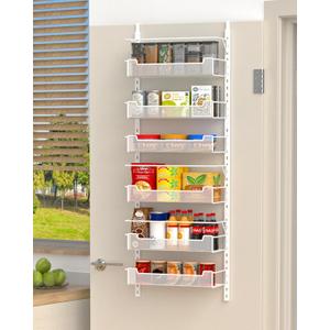 Over the Door Pantry Organizer, 6-Tier Over the Door Organizer with Adjustable Basket, Pantry Door Organization for Pantry Kitchen Storage Room Spice Rack, White
