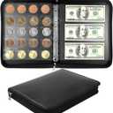 Coin Collection Book Album Holder for Collectors, 400 Pockets Fireproof Coin Collection Book & 36 Paper Money Organizer Binder for Coin Currency Collection Supplies, Bill, Pennies, Badges, Tokens