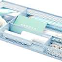 Annova Desk Drawer Organizer/Storage Tray - Metal Mesh with Dividers for Pens, Desktop Accessories, Bathroom, Kitchen, Makeup and Office Supplies (Small, Morandi Blue)