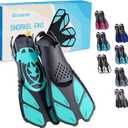 Greatever Snorkel Fins Adjustable Buckles Open Heel Swim Flippers Travel Size Short Swim Fins for Snorkeling Diving Swimming Adult Men Womens, Green, Kids JR  9-13