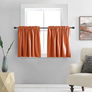 DONREN Short Curtains Burnt Orange Half Window Curtains Privacy Curtain Tiers for Windows, Energy Saving Drapes for Bathroom Shades, Wide 34 x Long 38 inches per Panel,Set of 2