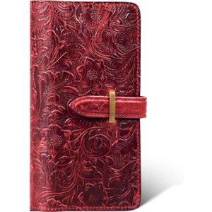 Dual Phone Holster, Genuine Leather Shock-Proof Wallet,Flip Folio Cover with Card Slot, Universal Phone Bag/HandbagRFID Blocking Safe and Durable for Applicable to Mobile Phones 6.8 in. Red