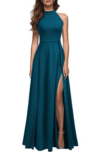 MUSHARE Women's Halter Neck Sexy Split Cocktail Party Maxi Long Formal Dress, M