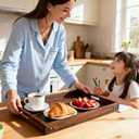 Wood Serving Tray with Handles,Farmhouse Wooden Tray for Ottoman,Decorative Serving Trays Platter for Breakfast in Bed,Lunch,Dinner,Appetizers,Patio, Coffee Table, BBQ,Party,Lap &Couch(16 Inches)