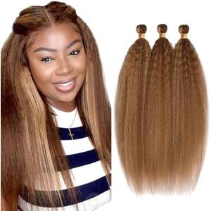 P4/27 Highlight Blonde Bundles Human Hair Yaki Straight Bundles Human Hair 18 20 22 Inch Brazilian Hair 3 Bundle Brown Unprocessed Virgin Remy Hair Extensions 50 Gram Per Bundle