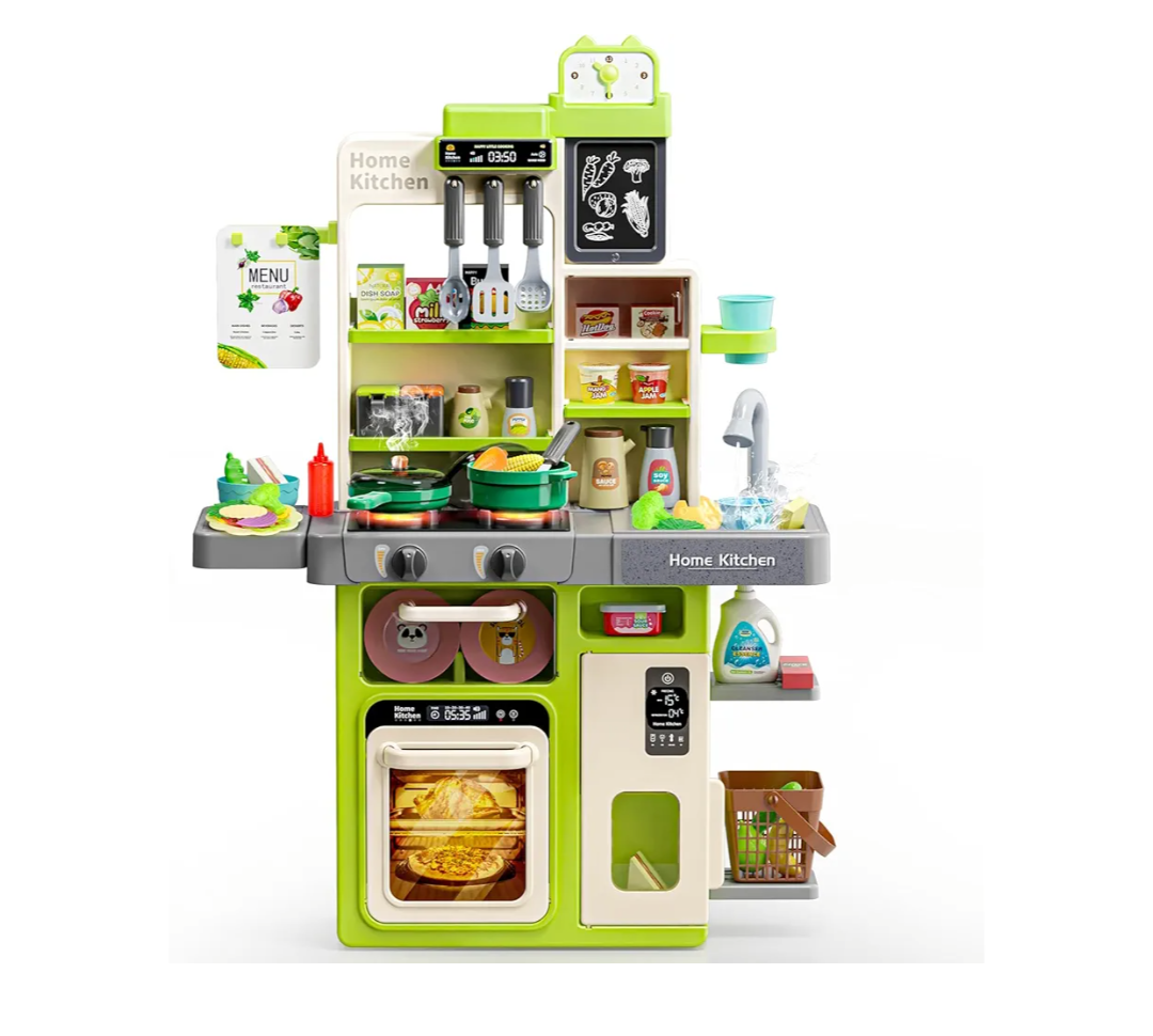 Letapapa Kids Play Kitchen Set, Kitchen Toys with Realistic Sound & Light, Cooking Stove, Sink, Play Food and Kitchen Accessories, Kitchen Playset Gifts for Toddlers Girls Boys