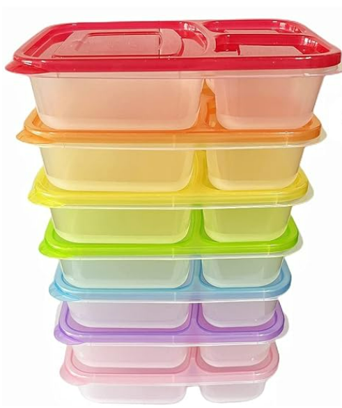 WEEK NINE Bento Lunch Boxes - Reusable 3-Compartment Food Containers for School, Work, and Travel, Set of 7
