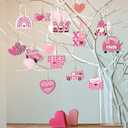 Valentine's Day Wooden Hanging Ornaments Wood Heart Shaped Ornaments Hanging Buffalo Plaid Valentines Day Decor Gnome Truck Heart Decorations Wooden Pink Valentines Decorations for Wedding (36)