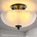 HuixuTe Modern Semi Flush Mount Ceiling Light, 3-Light Black Close to Ceiling Light Fixture with Frosted Glass Shade for Living Room Entryway Bedroom