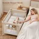 ANGELBLISS Baby Bassinet Bedside Crib, 5-in-1 One-Push Instant Fold Pack and Play with Changing Table, Napper Bassinet, Mattress & Mosquito Net, Portable Playard for Newborns to Toddlers (Khaki)
