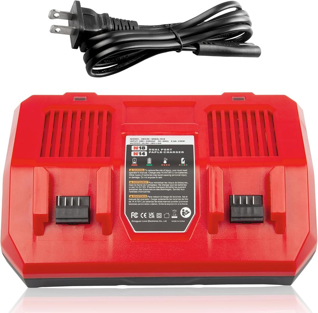 18V Replacement Charger for Milwaukee Mk-18 Battery N18-N14 Dual-Port Rapid Charging Compatible with 18V XC Series Batteries 48-11-1850 48-11-1852 48-11-1862 48-11-1880 48-11-1812 48-11-1820