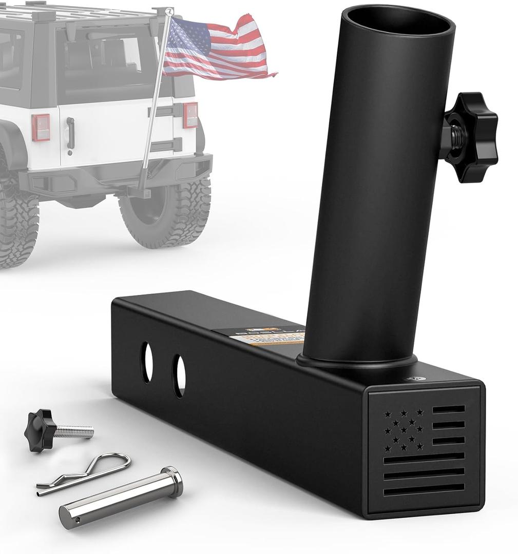 Boslla Hitch Flag Pole Holder, Trailer Hitch Mount Flagpole Holder Universal for Standard 2 inch Receivers, Compatible with Truck, Jeep, Pickup, RV, SUV (Black)