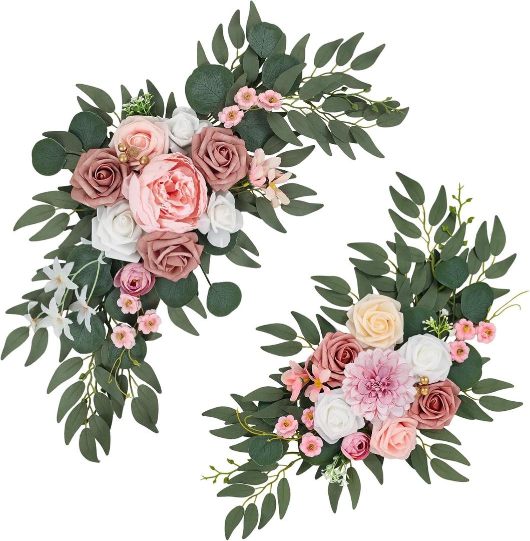 Wedding Arch Flowers Set of 2, Artificial Flowers for Decoration for Wedding Ceremony Backdrop, Wedding Floral Arrangement for Arch, Wedding Welcome Signs, Reception Decor (Dusty Rose)
