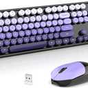 Wireless Keyboard and Mouse Combo, 2.4GHz Retro Full-Size Typewriter Keyboard with Number Pad and Wireless Mouse for PC/Laptop/Desktop/Windows (Black Purple Colorful)