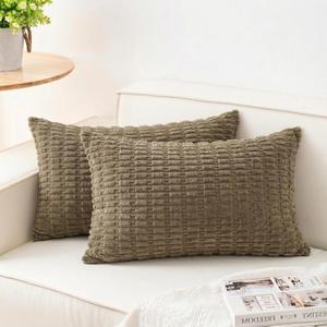Aegero Pack of 2 Corduroy Decorative Throw Pillow Covers 12x20 InchSoft Striped Pillow Covers Modern Farmhouse Home Decor for Sofa Living Room Couch BedGreen