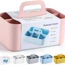 Multiuse Caddy Organizer with Handle, Portable Divided Plastic Tote Bin - Art Craft, Stationary Pen Marker Crayons, Makeup Hair Supplies Storage - Bathroom, Classroom, Dorm, Office, Desk Holder - Pink