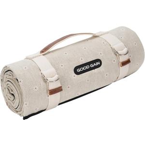 G GOOD GAIN Picnic Blanket Waterproof, Linen Feel Outdoor Blanket Extra Large - Foldable Beach Mat with Carry Strap for Camping, Park, Travel (White Flower)