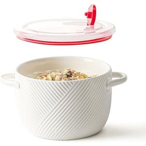 Adewnest Ceramic Soup Bowl with Lid & Handle: 32 oz Large Kitchen Container for French Onion Meal Prep Cereal Ramen Oatmeal Dorm Living Single Serve Dinner Work Lunch Food Storage - White 1 PCS