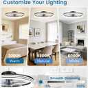VOLISUN Low Profile Ceiling Fans with Lights and Remote, 24in Flush Mount Ceiling Fan with Light, 3000K-6500K Dimmable Fandelier LED Fan Light, Black Bladeless Ceiling Fans with Lights for Bedroom