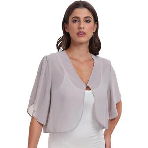 Womens Chiffon Cropped Cardigans Lightweight Sweaters Short Sleeve Bolero Shrugs for Dress
 M